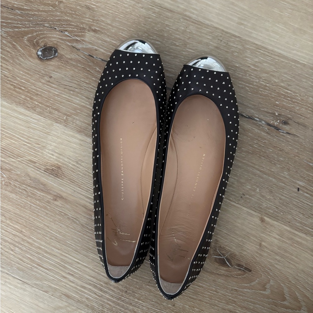 Studded Black Silver Capped Flats